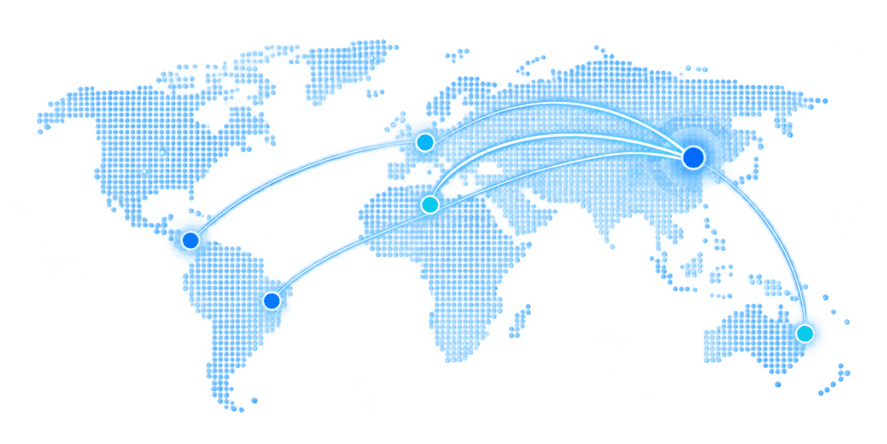 World map illustrating connections from Beijing